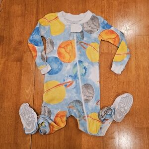 Burts Bees Infant Zipper Sleeper Outer Space Print Sz 12 Mos